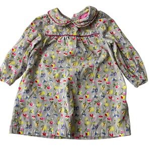 Baby Boden Dress Kids 18-24 Months Gray Floral Corduroy Peter Pan Collar